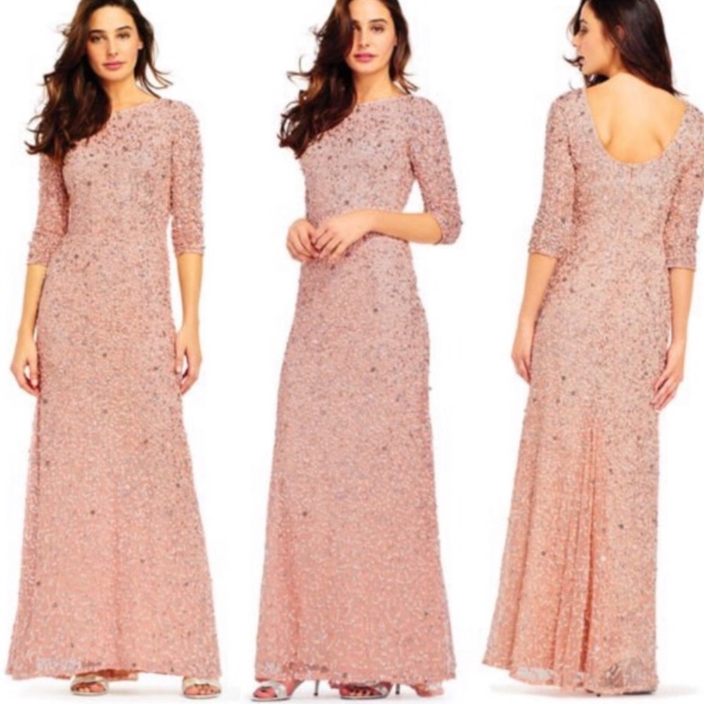 Adrianna Papell sequins plus size, 3/4 sleeves long gown - Picture 3 of 10
